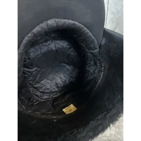 Vintage Leather Football Cap Brass Shield Ear Flaps Lined Size M Black
